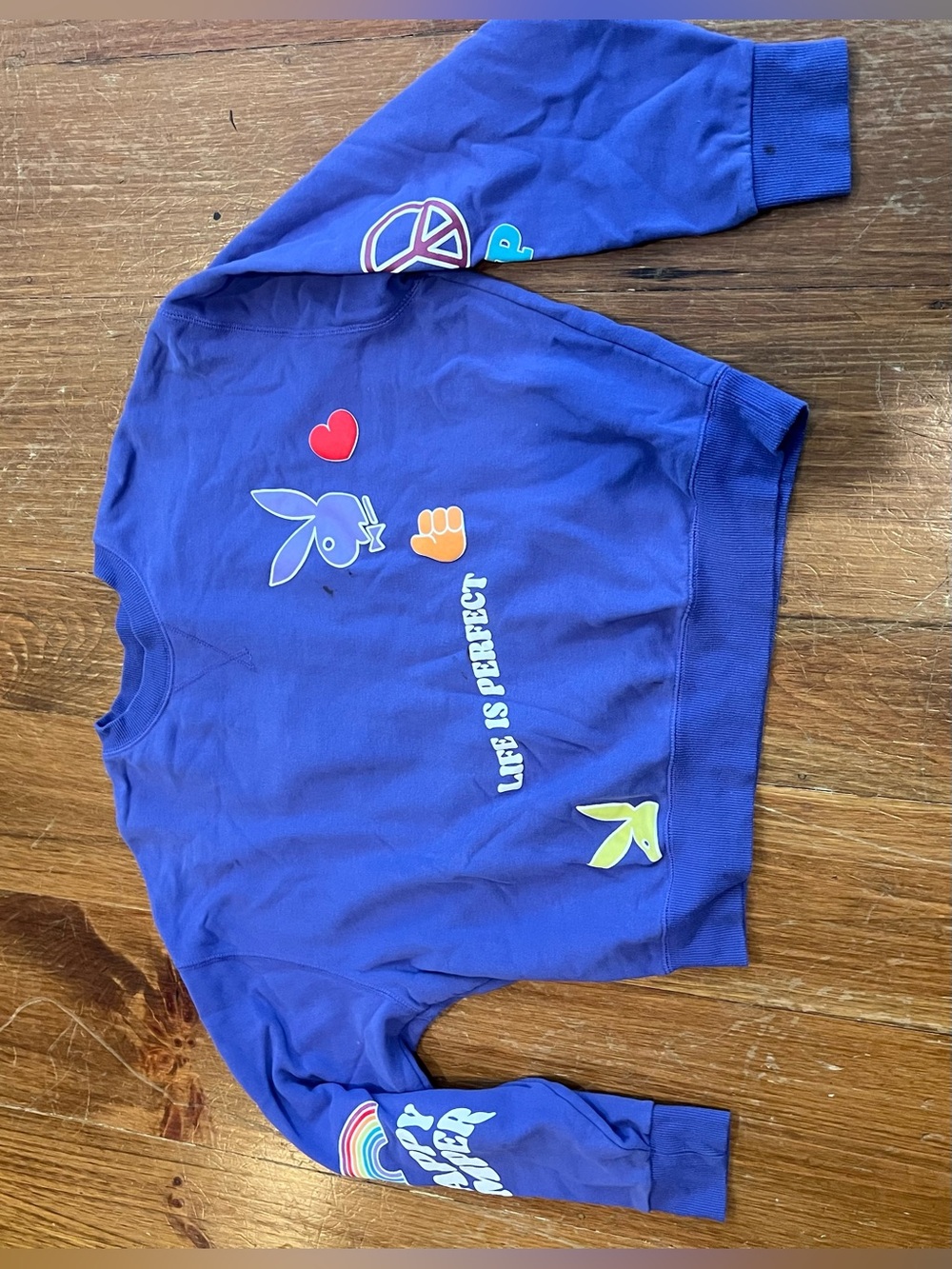Womens Blue Graphic Sweatshirt - Life Is Perfect playboy brand